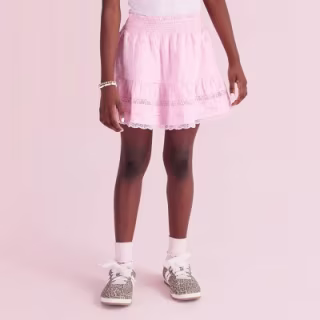 LoveShackFancy x Target Girls' Clara Alouette Rose Embroidery Tiered Skirt