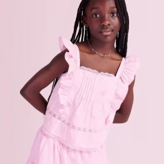 LoveShackFancy x Target Girls' Rebecca Alouette Rose Embroidery Ruffle Tank Top