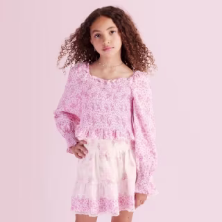 LoveShackFancy x Target Girls' Scarlett Roseheart Smocked Long Sleeve Top