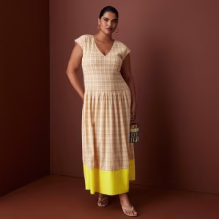 Rosie Assoulin x Target Short Sleeve Smocked Gingham Drop Waist Ankle Dress