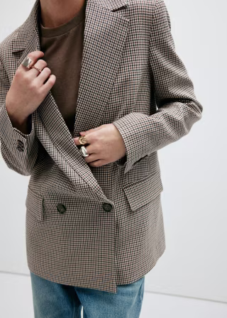 Mango Double-Breasted Micro-Houndstooth Jacket