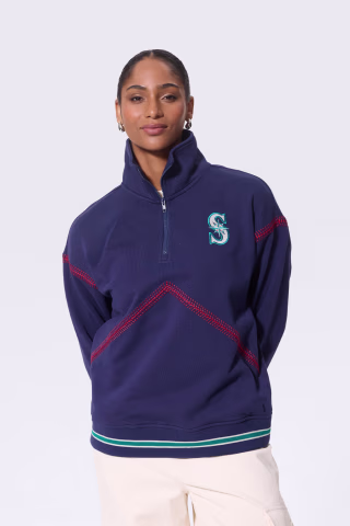 Terez Seattle Mariners Navy Stitch Quarter Zip