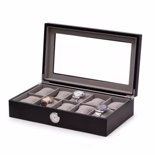 Mark & Graham Wooden Watch Box with Quartz Clock