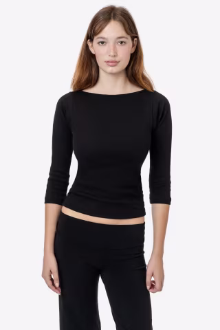 Los Angeles Apparel Baby Rib 3/4 Sleeve Boatneck Top