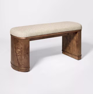 Threshold X Studio McGee Burled Wood Upholstered Bench Dark Brown