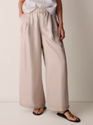 Eileen Fisher Lightweight Satin Shimmer Fulll-Length Wide Pant