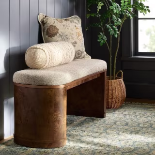 Threshold X Studio McGee Burled Wood Upholstered Bench Dark Brown