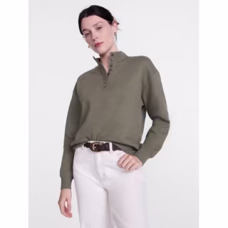 Scenario Waffle Knit Button Top with Long Sleeves