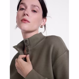Scenario Waffle Knit Button Top with Long Sleeves