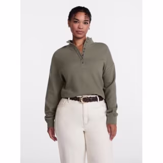 Scenario Waffle Knit Button Top with Long Sleeves
