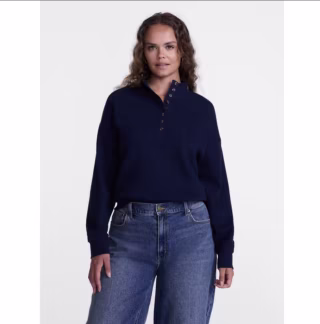 Scenario Waffle Knit Button Top with Long Sleeves