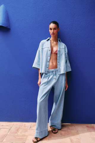 Zara High Waisted Wide Leg Jeans With Darts
