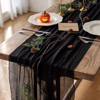 Keketoarrange Black Cheesecloth Table Runner