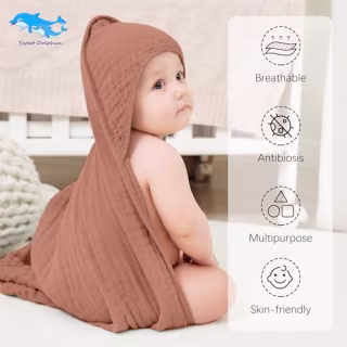 Sweet Dolphin Muslin Hooded Baby Bath Towels