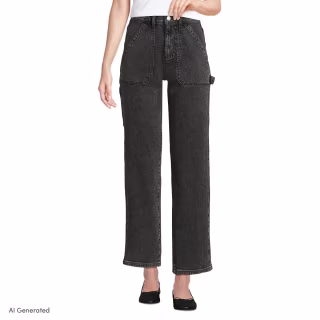 Lands' End Women's Soft Denim High Rise Utility Cargo Ankle Jeans