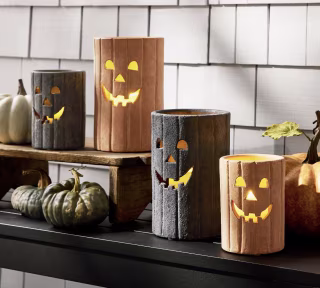 Terracotta Jack O'Lantern Hurricane Candle Holder