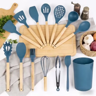 Mainstays Bamboo and Silicone Kitchen Utensil Set (14 Piece)