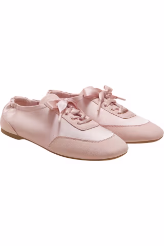 Vivaia Cristina Square-Toe Lace-Up Satin Sneakerina