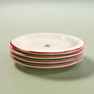 Hearth & Hand with Magnolia Ceramic Christmas Holly Appetizer Plates (Set of 4)