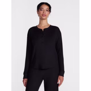 Joysun Cozy Lounge Long-Sleeve Henley Top