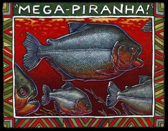 An artist's rendering shows Megapiranha paranensis, the 3-foot-long ancestor of the modern piranha.