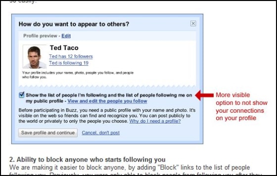 Image: Google blog about Buzz