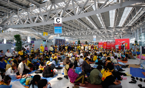 Anti-government protesters at a rally at Suvarnabhumi international airport in Bangkok on Saturday.