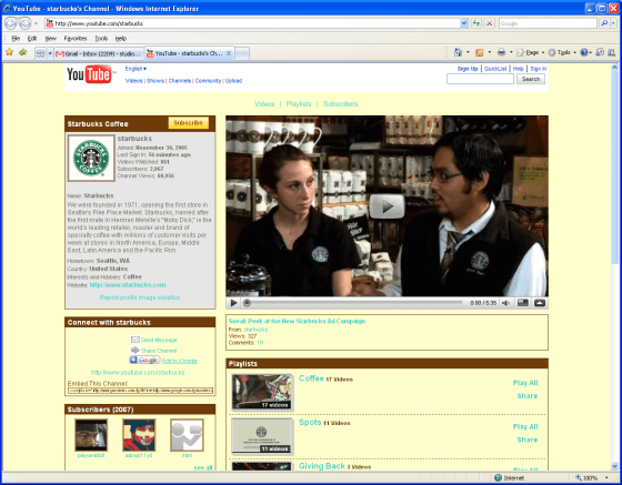 Image: New Starbucks ads on YouTube