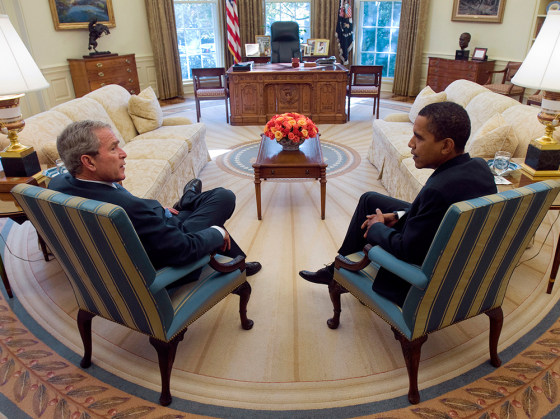 Image: U.S. President George W. Bush and President-elect Barack Obama meet in the Oval Office