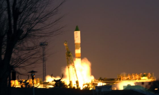 A Russian Soyuz rocket lifts off from the Baikonur Cosmodrome in Kazakhstan on Wednesday, sending a Progress cargo ship toward the international space station.