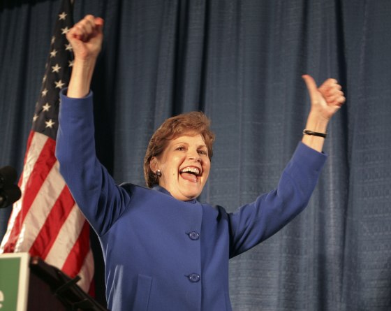 Democratic Senator-elect Jeanne Shaheen greets a cheering crowd in Manchester, N.H., after defeating Republican Sen. John Sununu.