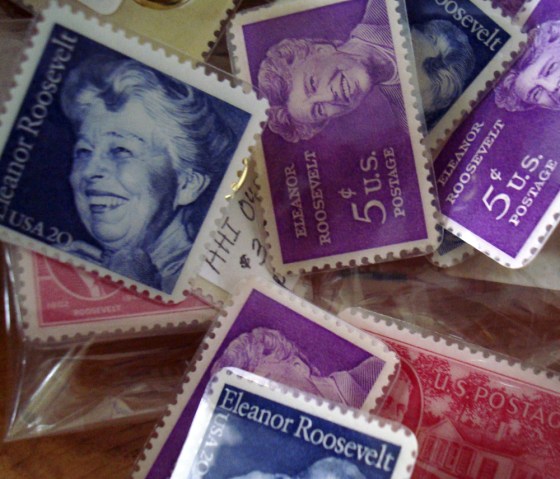 Image: Postage stamps bearing the likeness of Eleanor Roosevelt
