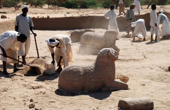 Image: The three ancient ram statues newly discovered in Sudan's el-Hassa region