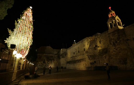 Image: Christmas tree stands after lighting ceremony in Bethlehem