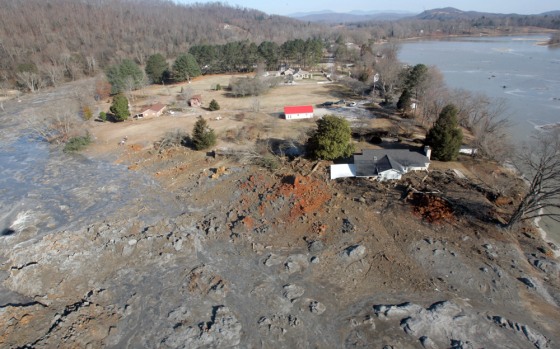 This Dec. 22, 2008, aerial view shows homes that were destroyed when a retention pond wall collapsed at the Tennessee Valley Authority's Kingston Fossil Plant, in Harriman, Tenn.