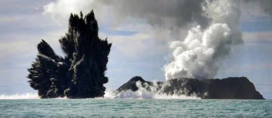 Image: Smoke is seen after an underwater volcano erupted in Hunga Ha'apai, Tonga