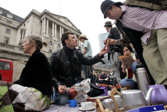 Image: Protesters in London have tea