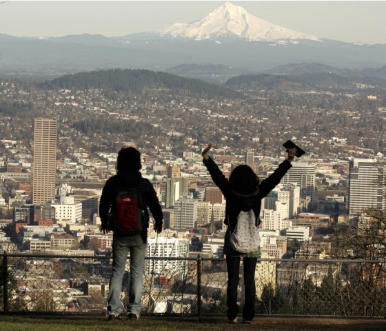 Image: Mount Hood looms over downtown Portland