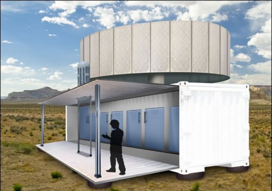 This illustration shows an artificial "tree" that scrubs CO2 from the atmosphere.