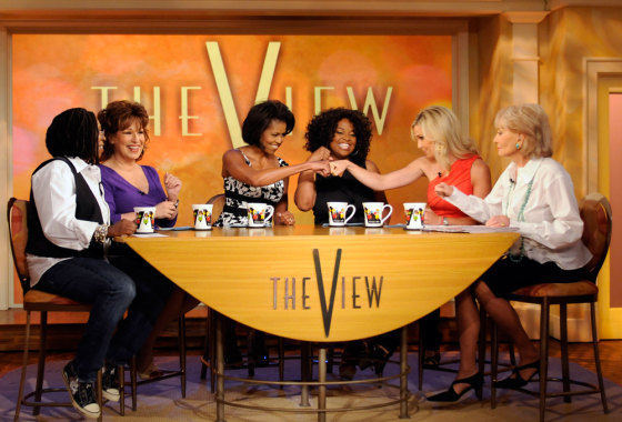 Michelle Obama, Whoopi Goldberg, Sherri Shepard, Joy Behar, Barbara Walters and Elisabeth Hasselbeck