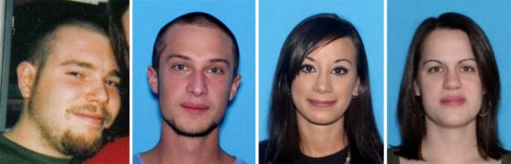 From left: Joshua Loyd Southwick, Ashton Kenny Chase Mink, Angela Diana Mink and Jacquelin Rae Kennamer Mink were taken into custody Saturday following a standoff in North Dakota.