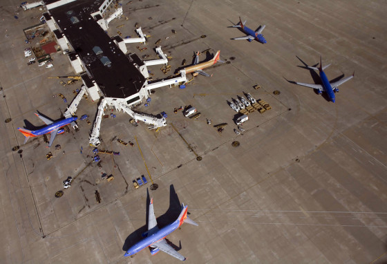 Southwest Airlines planes taxi at Nashvi