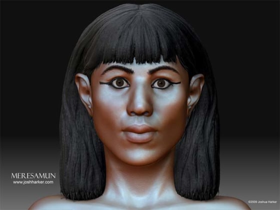 Chicago artist Joshua Harker used traditional forensic methods to build layers of fat, muscle and flesh upon the skull images of a mummy made with CT scans at the University of Chicago.