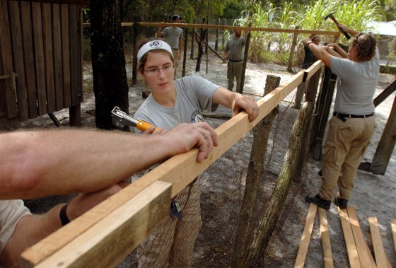 Image: Crews fix a chicken coop in Georgia
