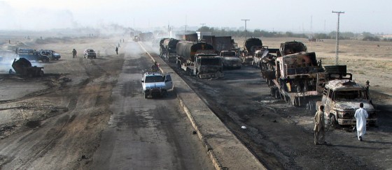 Image: Burnt vehicles along Pakistan-Afghanistan border