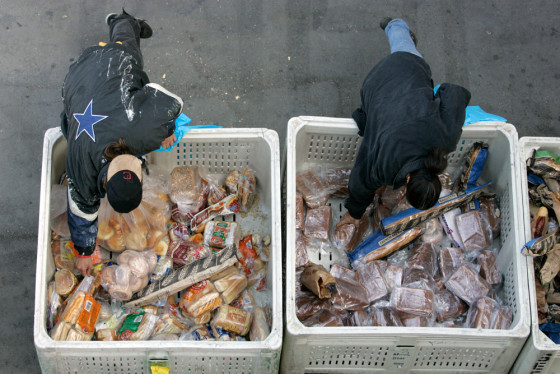Image: people get food at a food bank