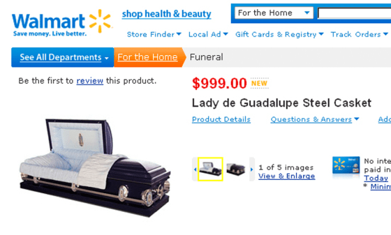 Image:Caskets for sale on WalMart.com