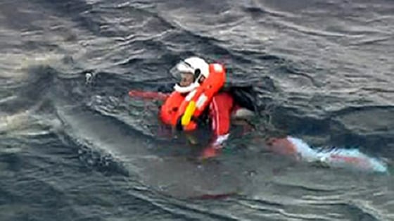 Image: Yves Rossy in the water off Tangiers