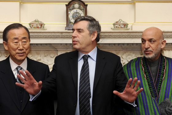 Image: Ban Ki-moon, Gordon Brown, Hamid Karzai