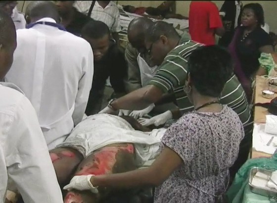 Image: A victim is treated in hospital after being electrocuted